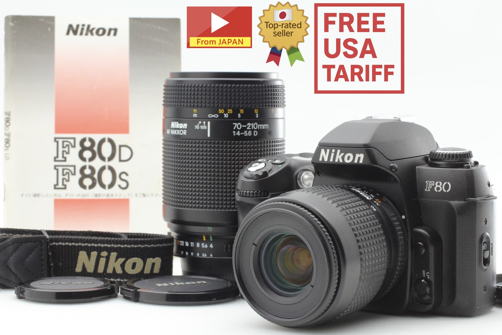 2 Lens [ MINT+++] Nikon F80 D Film Camera AF 35-80mm / 70-210mm / f4-5.6 D JAPAN