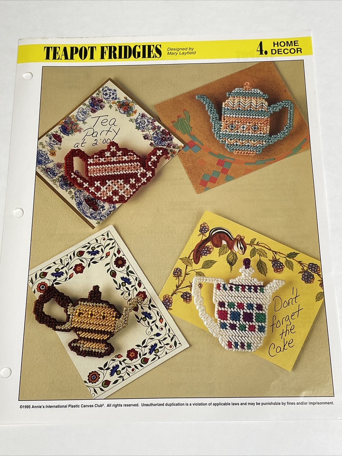 Teapot Fridgies Magnets 4 Designs Annie's Plastic Canvas Pattern