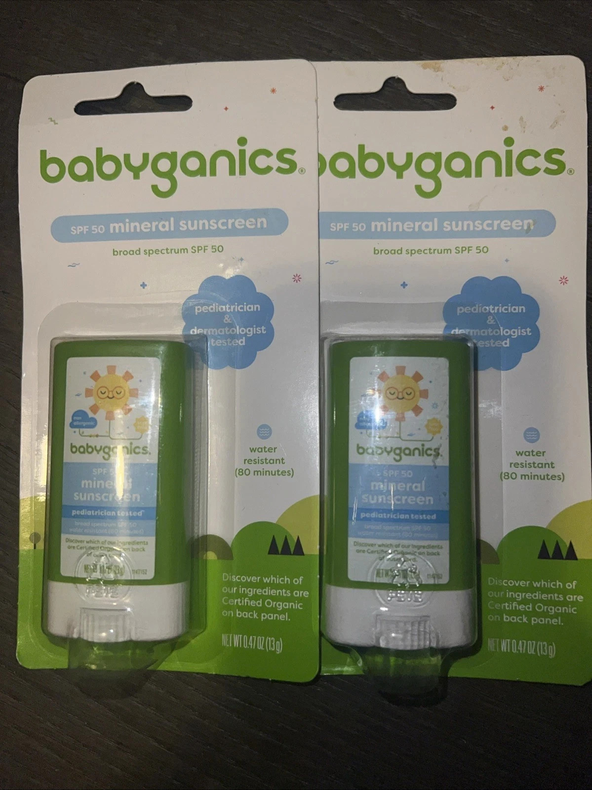2pk Babyganics SPF 50 Mineral Sunscreen 0.47 oz each Exp 6/25