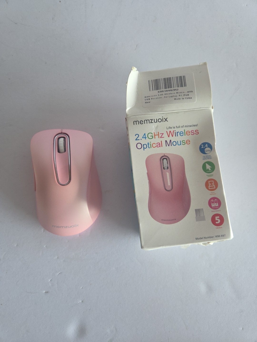 Memzuoix 2.4GHz Wireless Optical Mouse, 1200DPI, Model WM-697, PINK