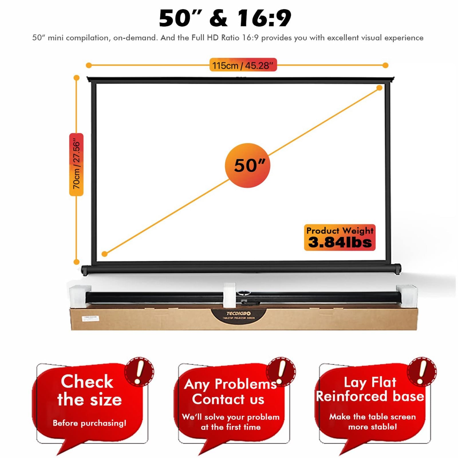 New Portable Mobile 50 Inch Projector Screen Pull Down, 16:9 Projector Screen...