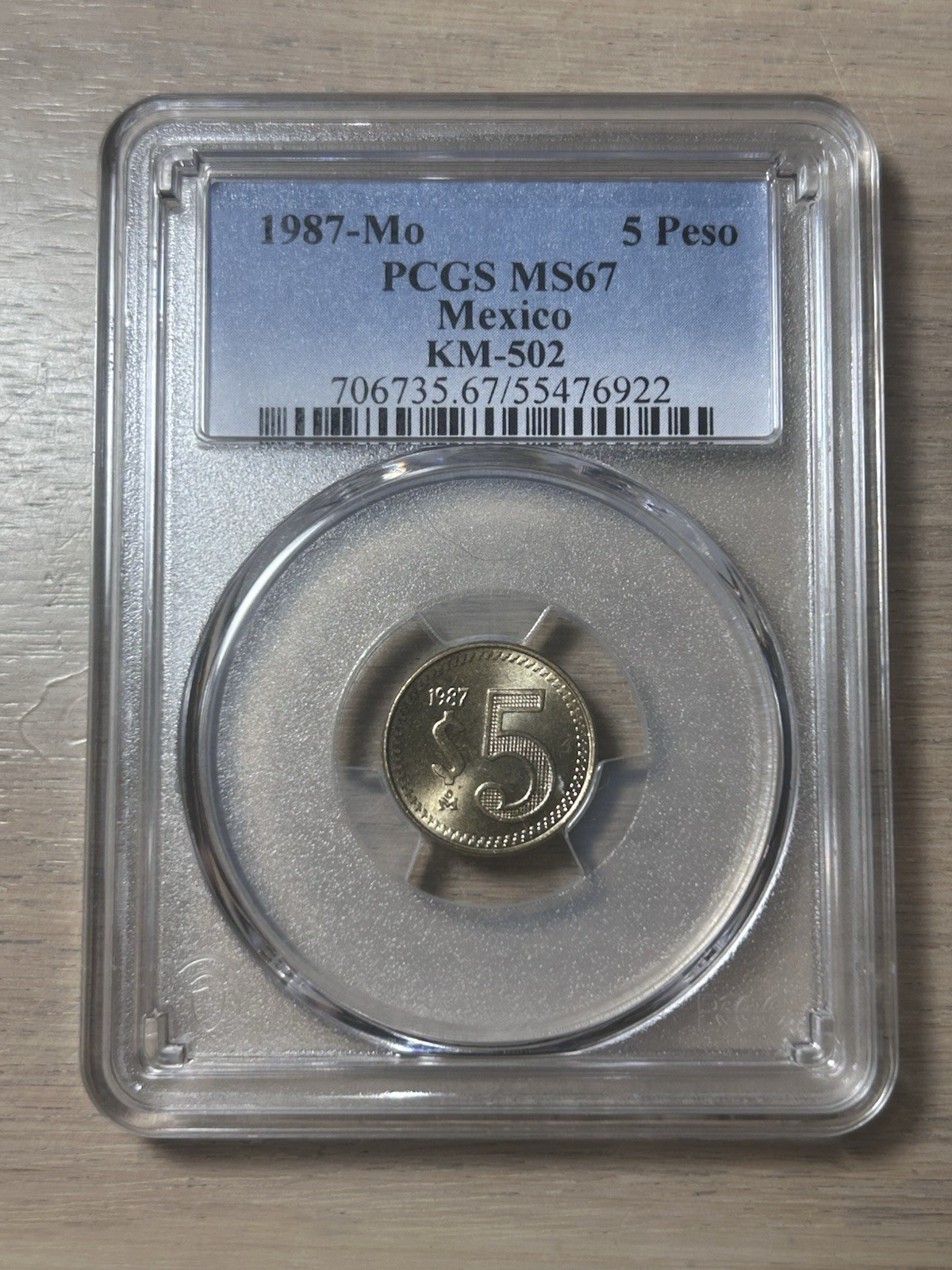 Mexico 1987 5 Peso PCGS MS 67 TOP POP !