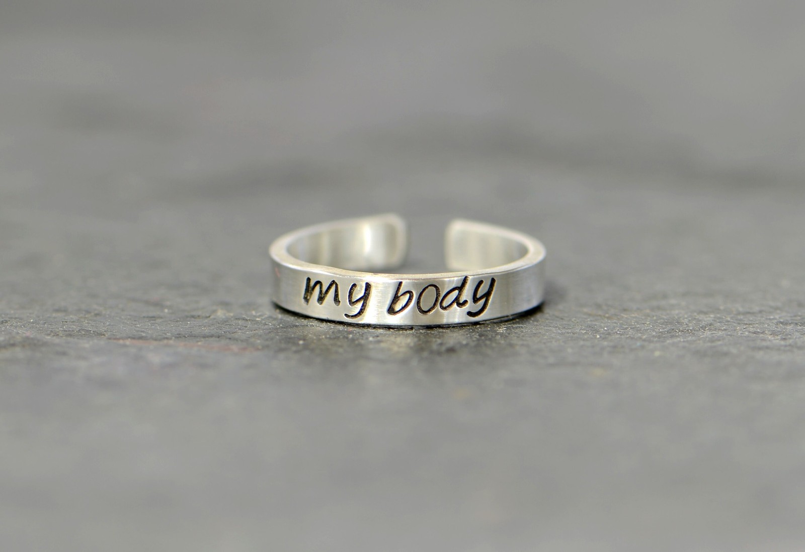 Dainty sterling silver toe ring - hand stamped with my body - custom toe ring -