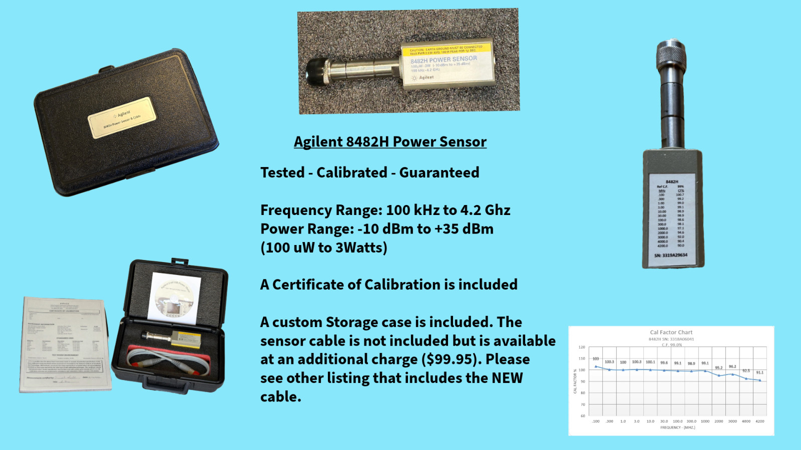 Agilent HP 8482H Power Sensor/ Cal'ed & Data/Cable not Included