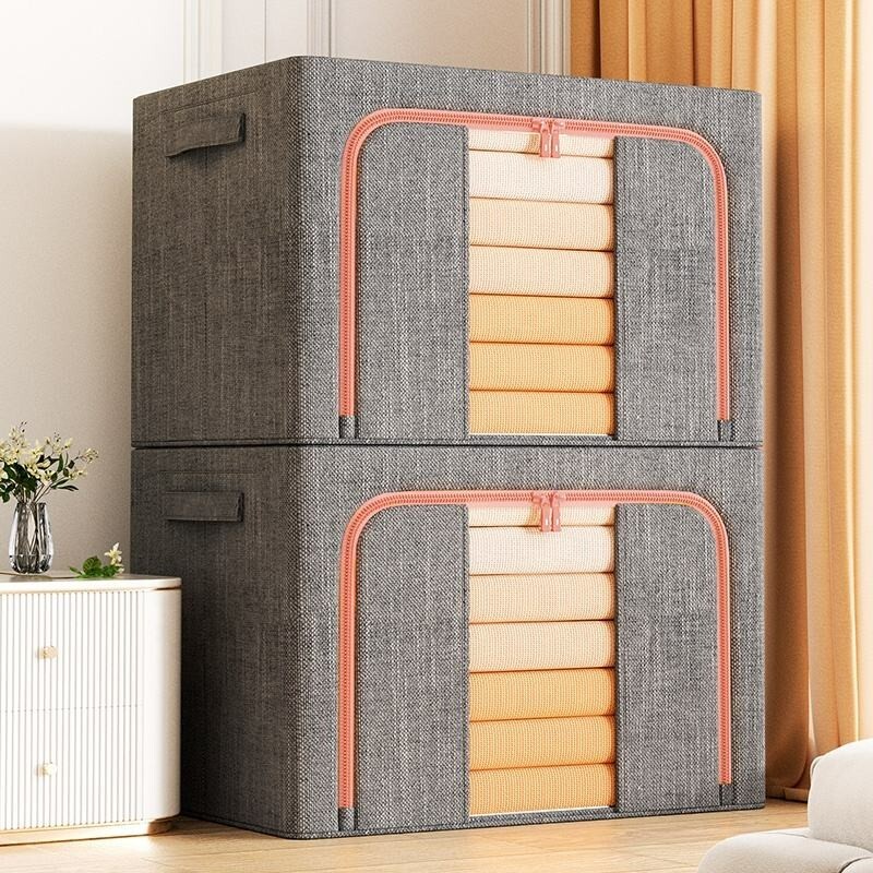 2 Pack Large Clothes Storage Bag Foldable Organizer Bins with Metal frame