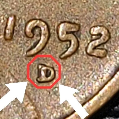 1952-D Lincoln cent D over D