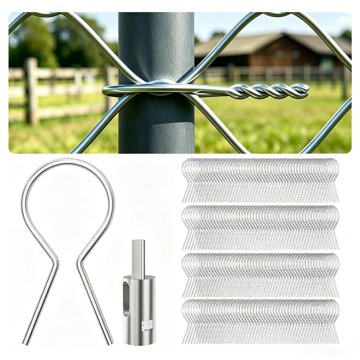 500 Pcs 1-5/8" Preformed Galvanized Steel Fence Ties with Drill Chuck and Pre-Cu