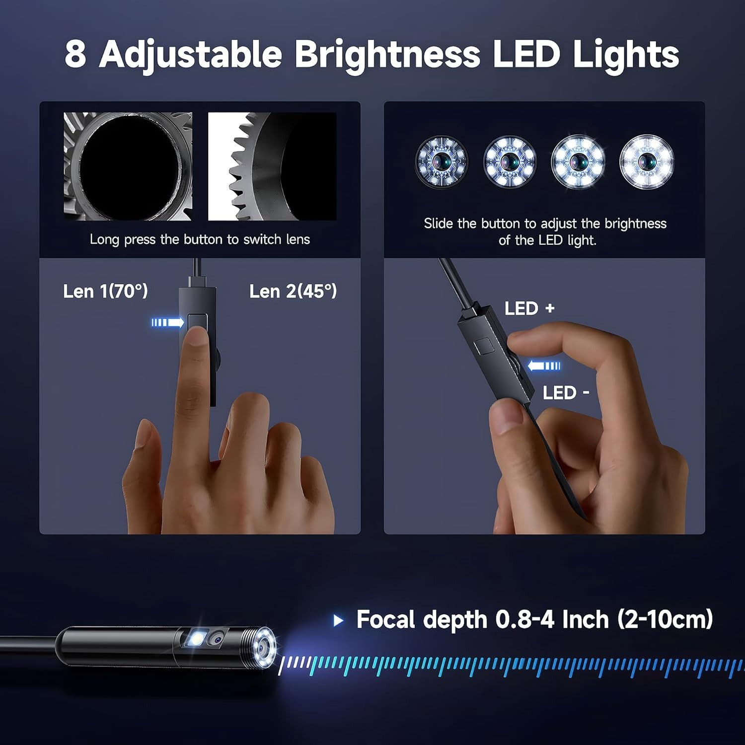 8 LED Light Snake Endoscope Camera Car Inspection Tool For iPhone Android iOS US