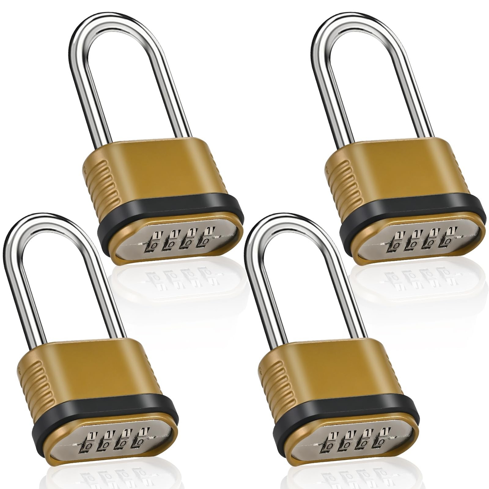 4 Pack Long Shackle Combination Padlock - 105mm Heavy Duty Combination Locks, Ou