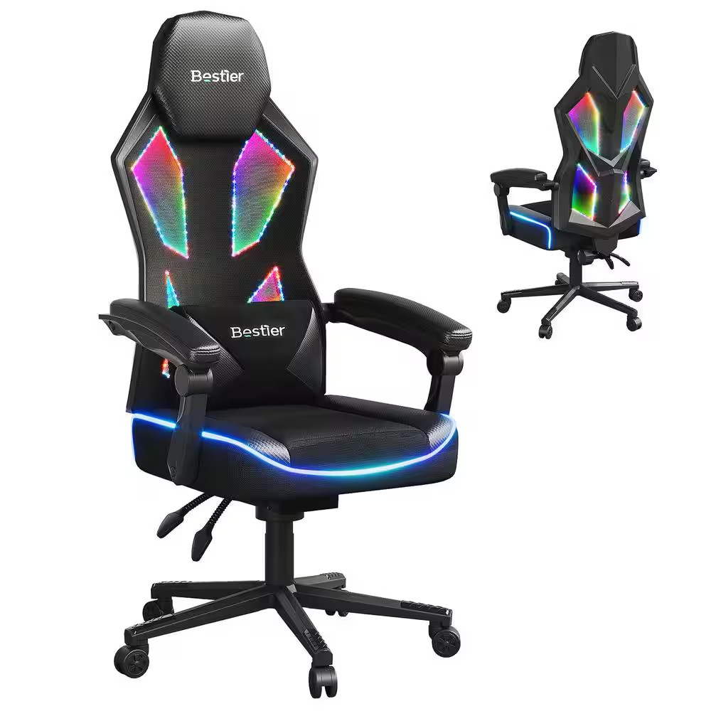 Fabric LED Ergonomic Gaming Chair in Black with Pocket Spring Cushion and Adjust