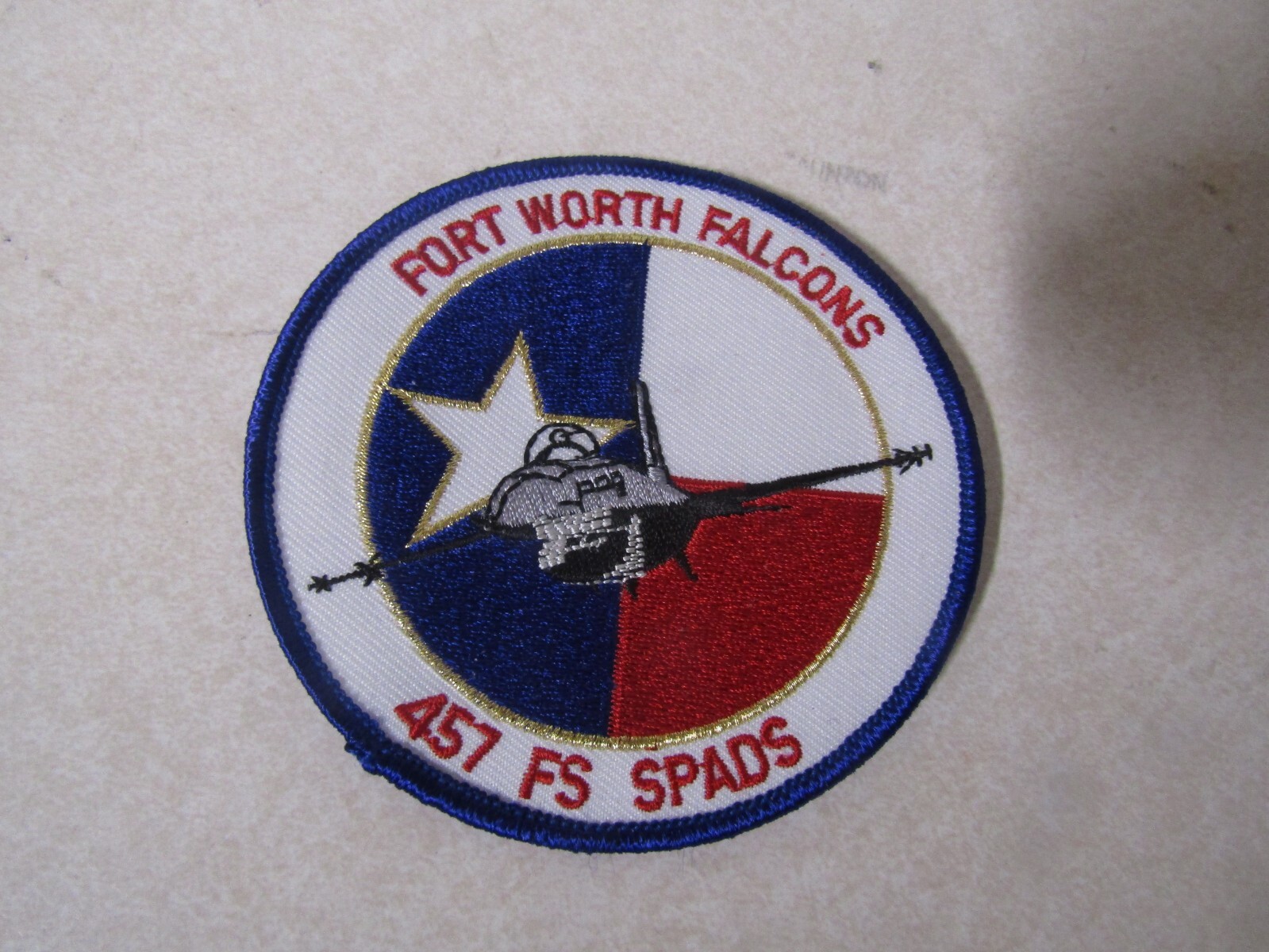 MILITARY PATCH COLORED SEW ON FORT WORTH TEXAS FALCONS 457 FS SPADS