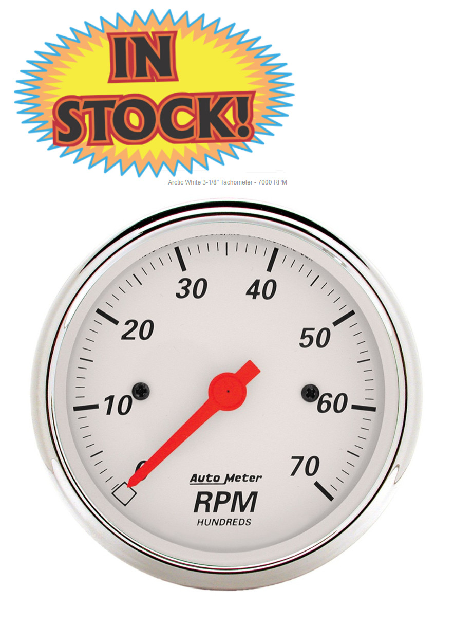 AutoMeter 1398 - Arctic White 3-1/8" Tachometer - 7000 RPM