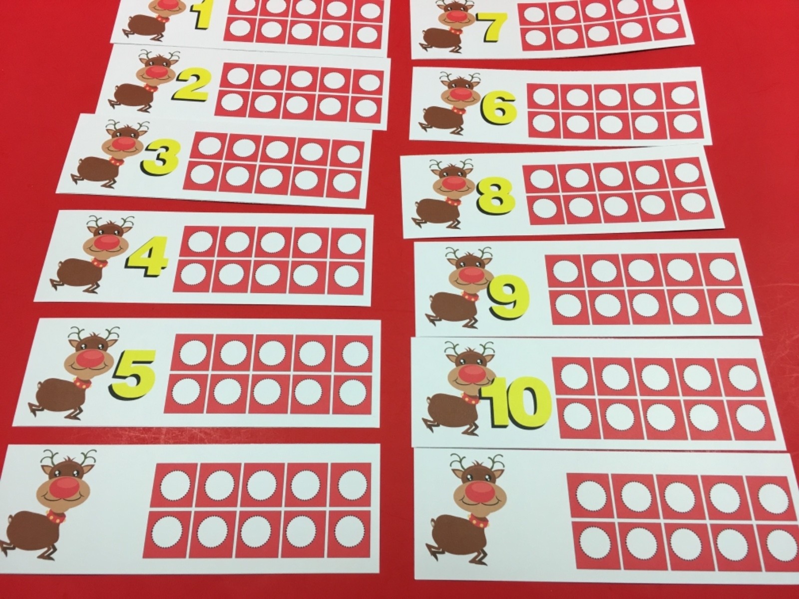 Christmas - Red Noesd Reindeer Ten-Frames - Laminated Activity Set - Teaching