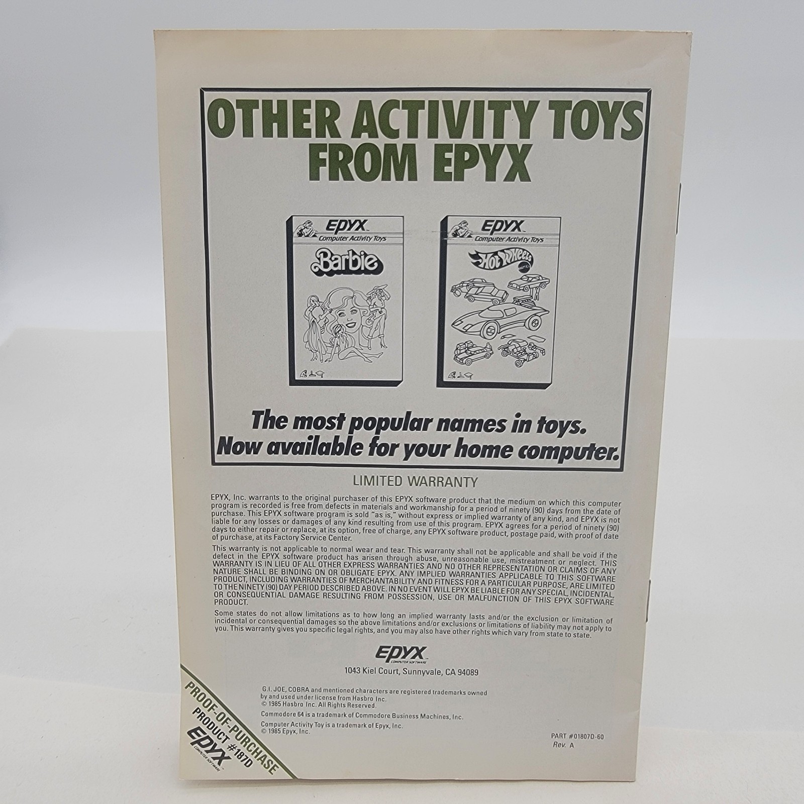 Commodore 64 GI Joe A Real American Hero Instruction Manual