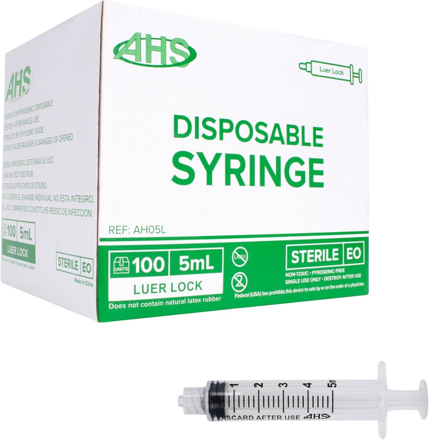 AHS Syringes, 5mL Luer Lock, 100/Box