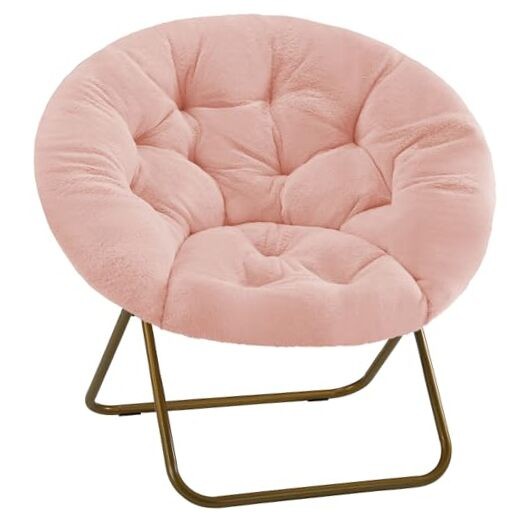 Comfy Saucer Chair, Faux Fur Lounge Seasting XL Circle Round-36 Inches Rosy