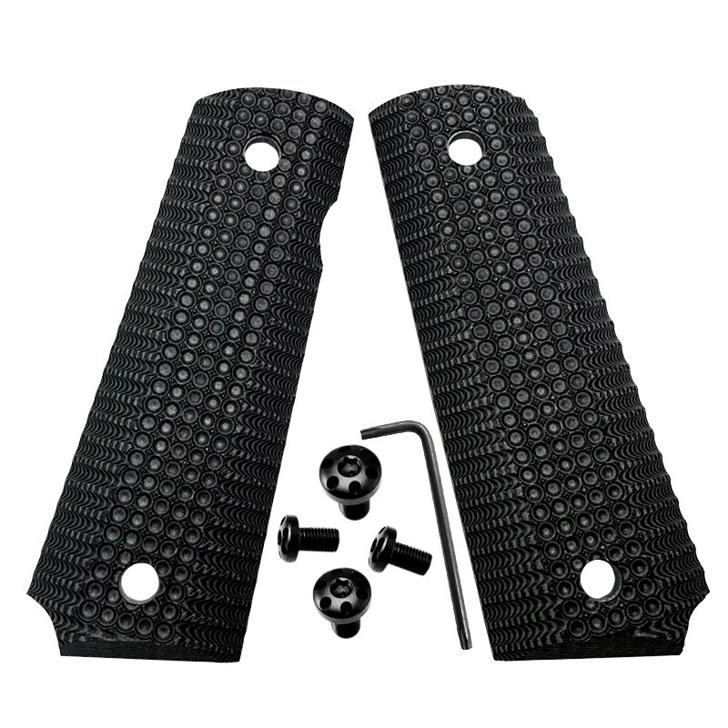 1911 G10 Grips Full Size W/Screws Black/Gray Dotted fits Springfield Colt