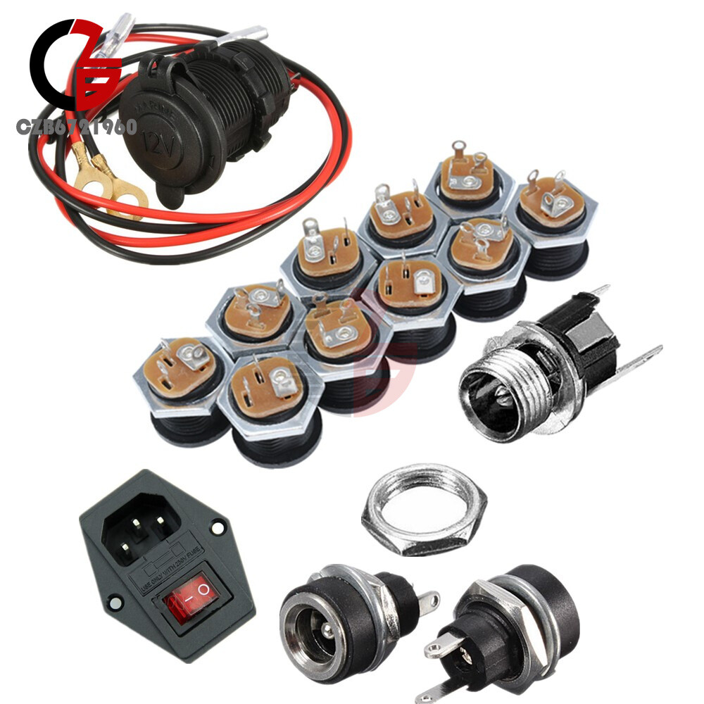 DC 022 1A 16V 3A 12V Power Outlet Jack Socket Connector AC 250V 10A Fuse Socket
