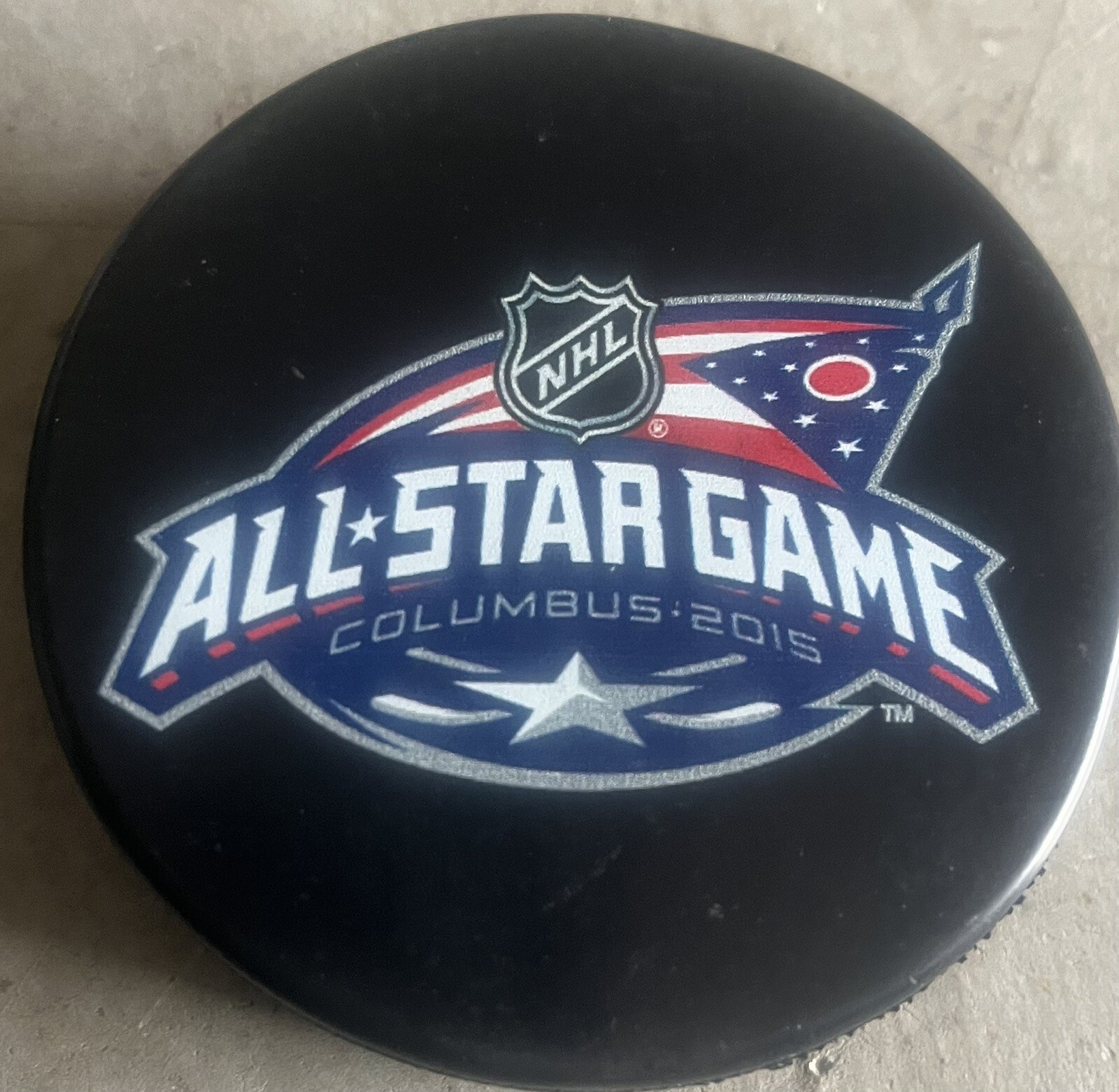 2015 Columbus NHL All-Star Game Logo InGlasco Hockey Puck - Blue Jackets