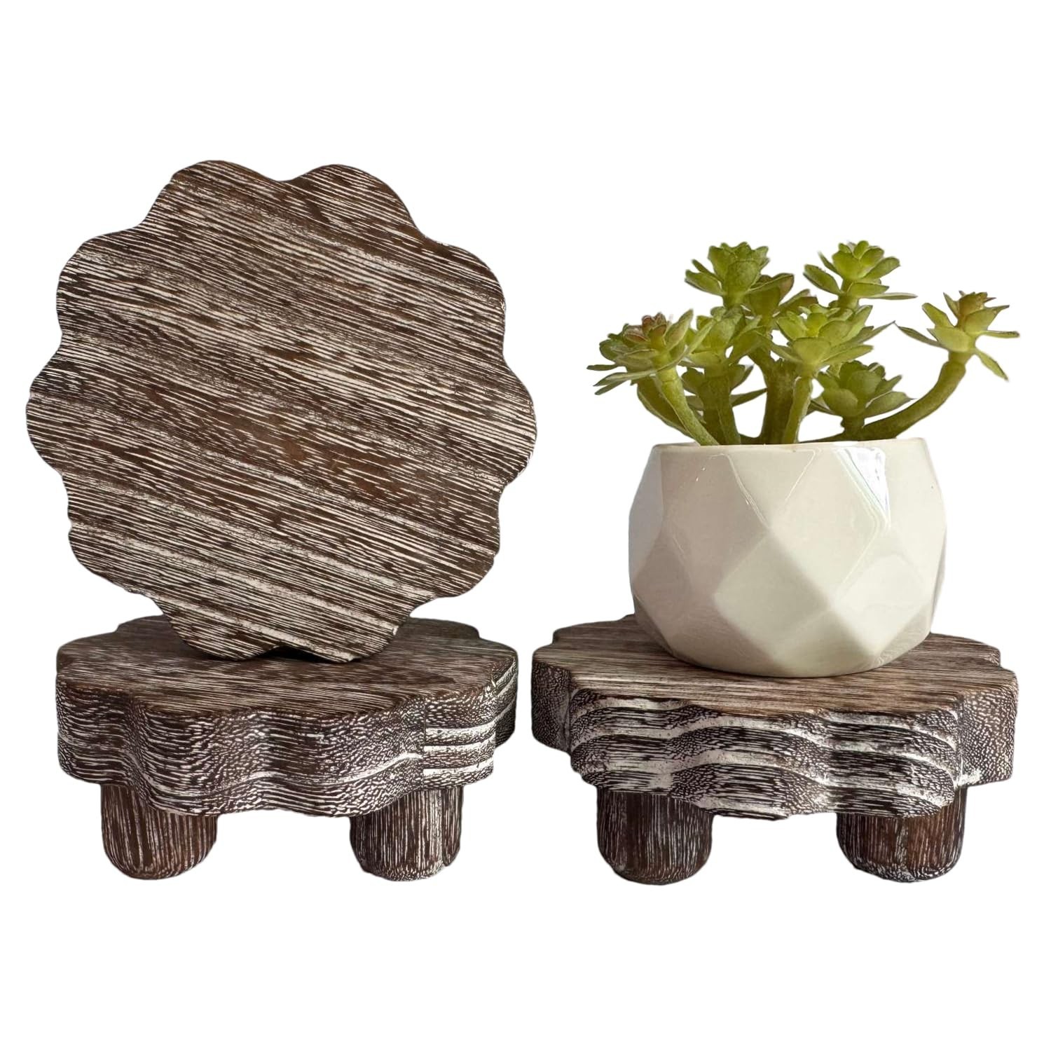 3 Pack Small Scalloped Wood Risers for Display ,Wooden Stands with Removable ...