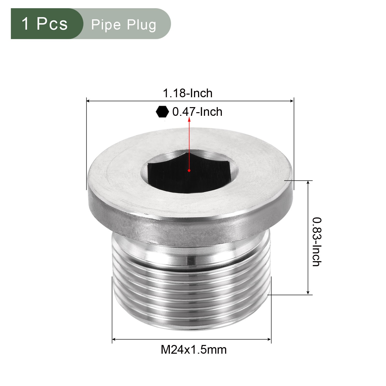 Pipe Plug with Seal Ring, for Terminate Hose Ends, (Silver, M24x1.5)