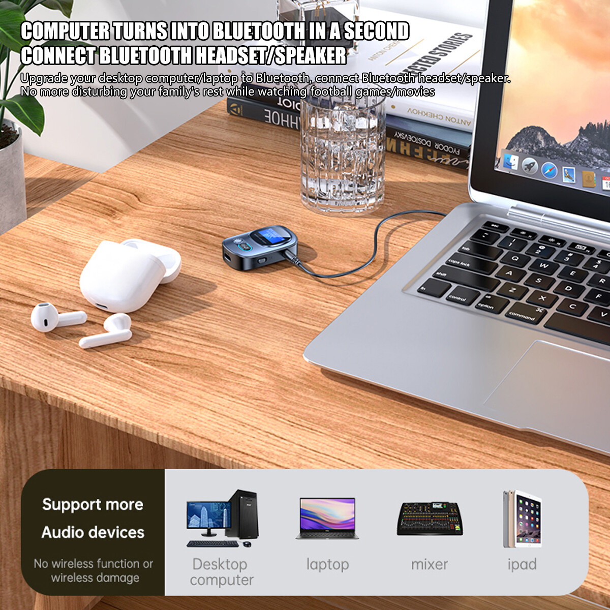Bluetooth 5.3 USB Wireless Transmitter Portable Receiver Audio Adapter 3.5mm Aux