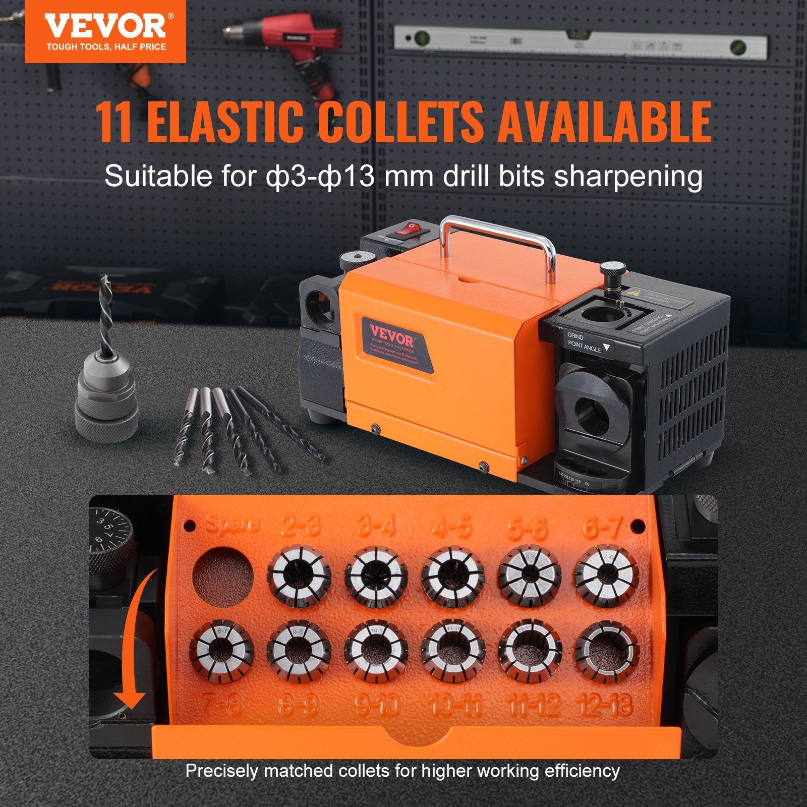 3-13mm Adjustable Angle Grinder & CBN/SDC Wheel & 11 Collets & Bit Sharpener