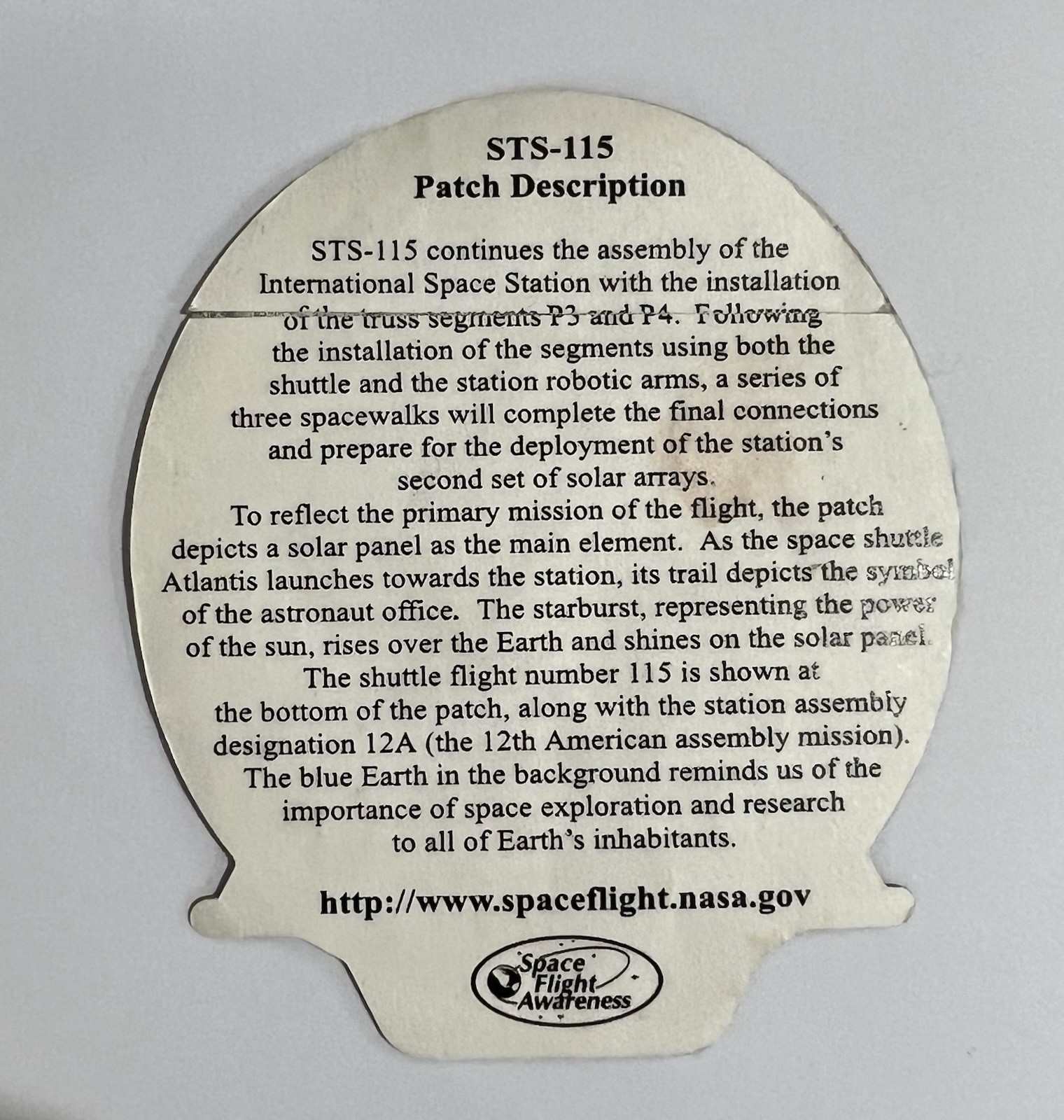 NASA Space Shuttle STS-115 Mission Patch Sticker Authentic