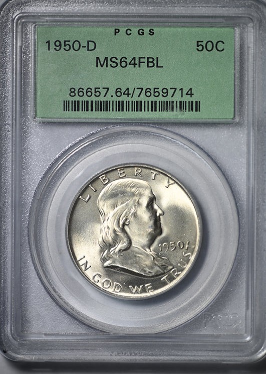 1950-D Franklin Half Dollar 50C PCGS MS64FBL OGH - Full Bell Lines