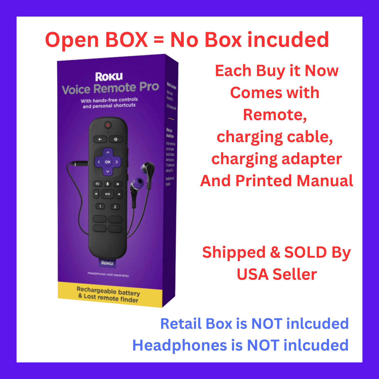 Roku Voice Remote Pro Netflix Disney Apple TV Paramount RC-MC1 3226001360