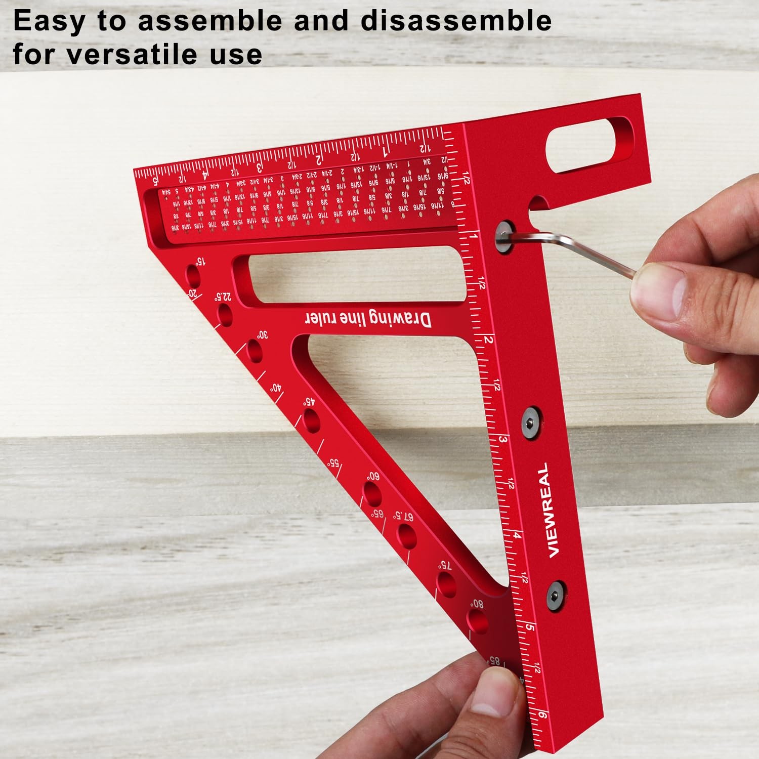 ViewReal Large Carpenter Square 6.5''x5.79''Protractor Ruler with 3D MultiAng...