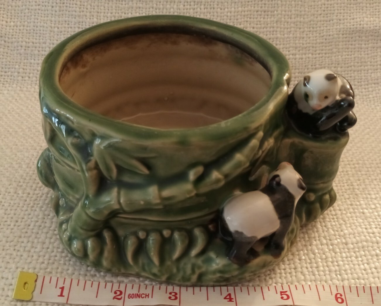 Vintage Panda Bear 🐼 Planter, 2 Pandas, Green Bamboo
