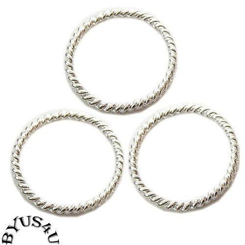 LINK CONNECTOR LARGE FISHER RING ROPE STYLE 18mm BRIGHT SILVER PLATED 25pk