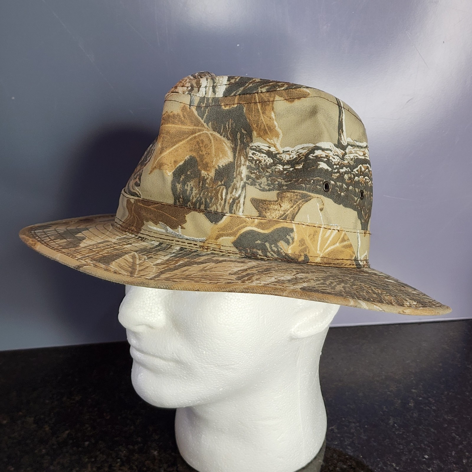 Vintage Realtree Advantage Camo Fedora Hat Safari Outback Hunting Mens Large USA
