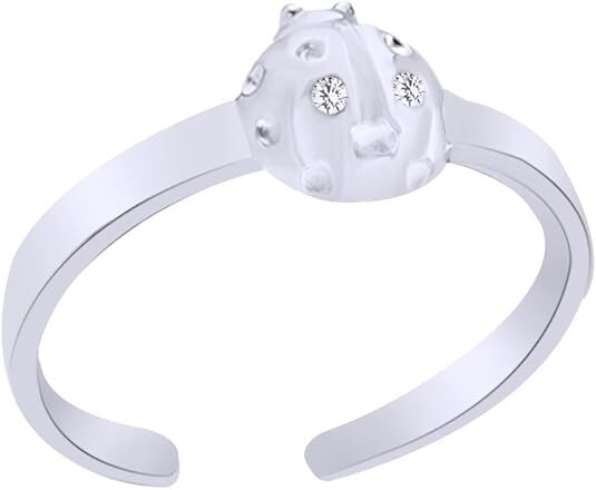 Ladybug Toe Ring Jewelry For Women Round Simulated Diamond 925 Sterling Silver
