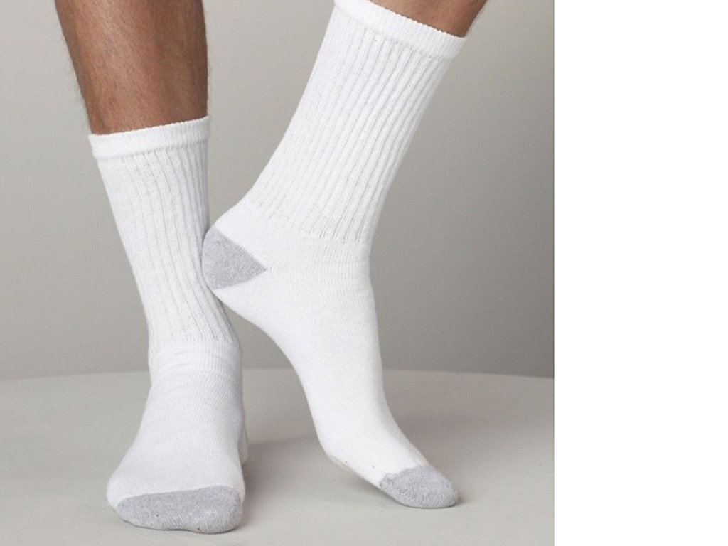 3 Pairs Mens White 2 Tones Sports Athletic Crew Cotton Socks Casual Size 10-13