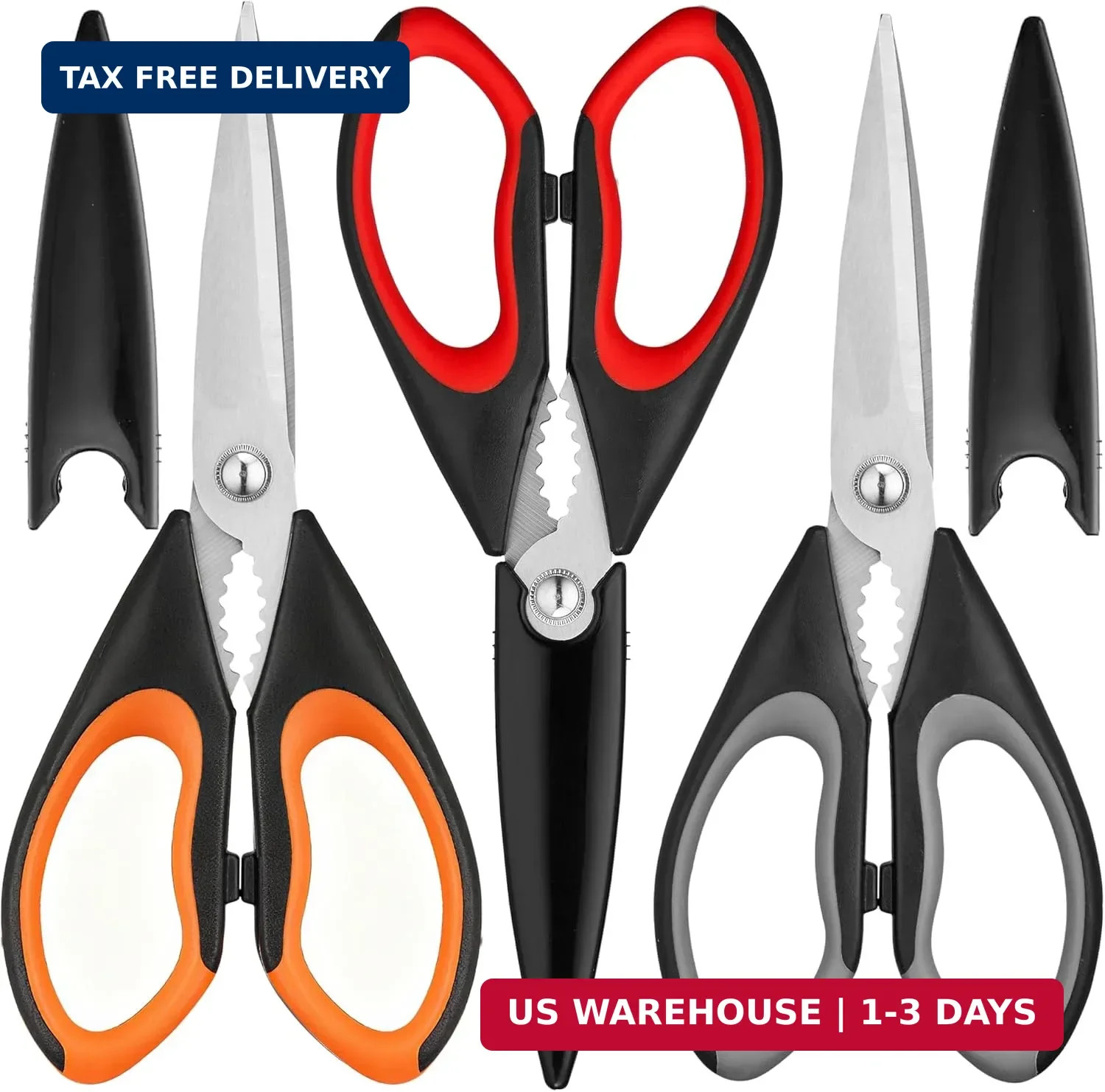 Kitchen Scissors All Purpose 3 Pack - Heavy Duty Stainless Steel Cooking Shears