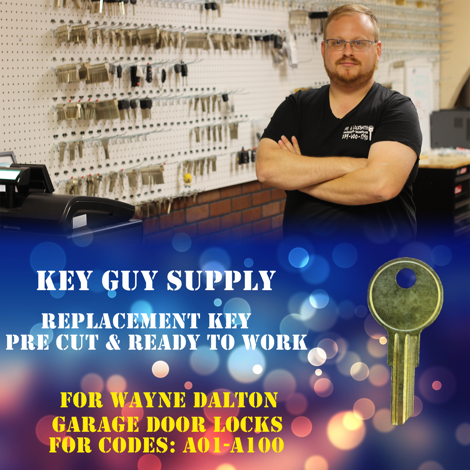 A01-A100. New replacement key for Garage door made by Wayne Dalton, Cut to code.