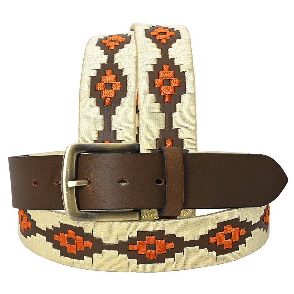 BE BAR H EQUINE Western Genuine Leather Men And Women Brown Belt Embroidered