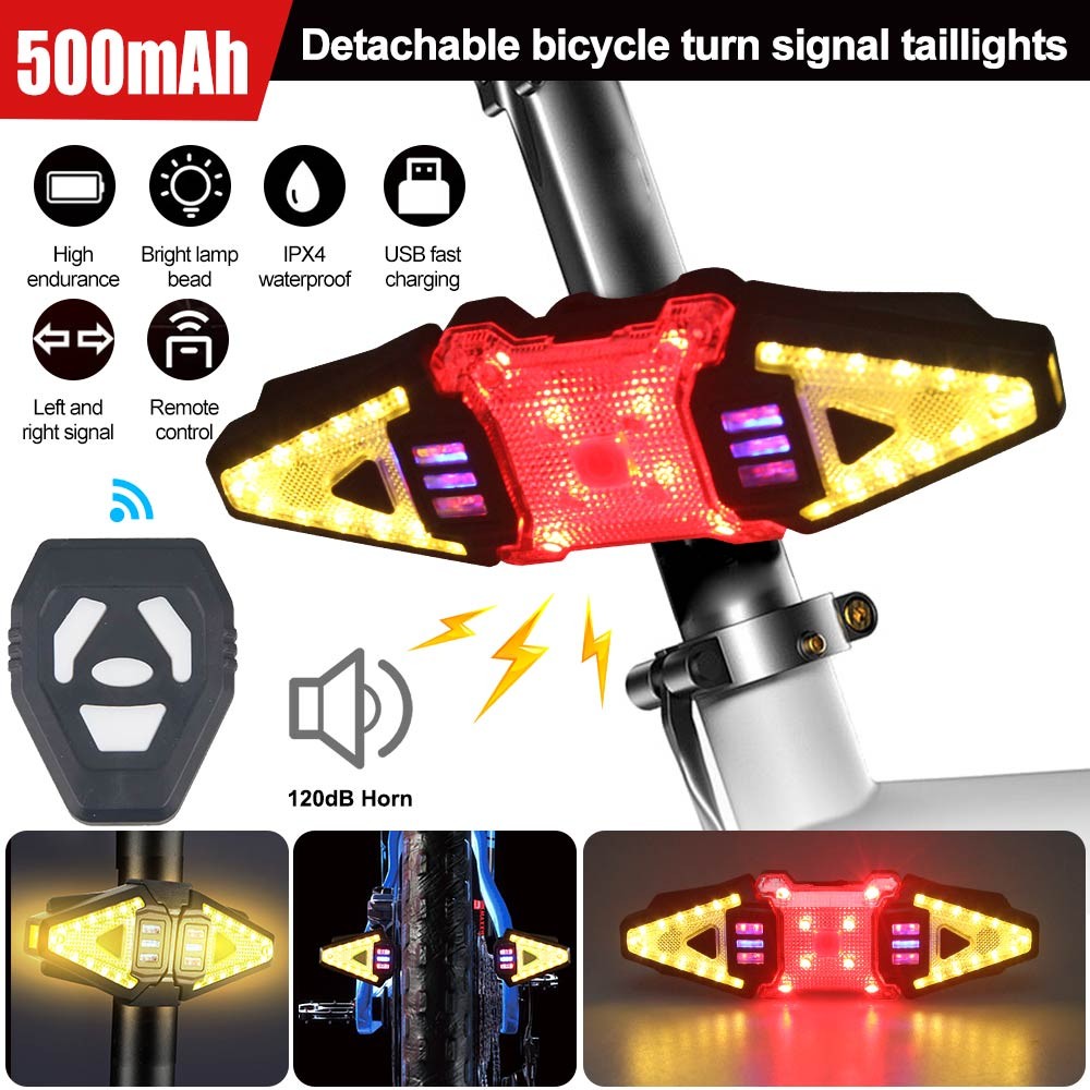 Wireless Remote Bicycle Tail Light USB Charging Bike Turn Signal Warning Lamp US
