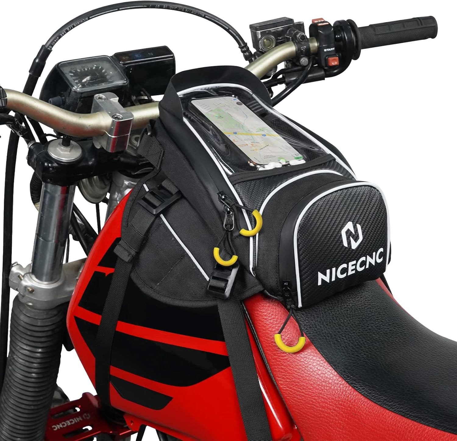 NICECNC Motorcycle Gas Tank Bag Magnetic, 6 Magnets & 5 Straps Reinforced, Detac