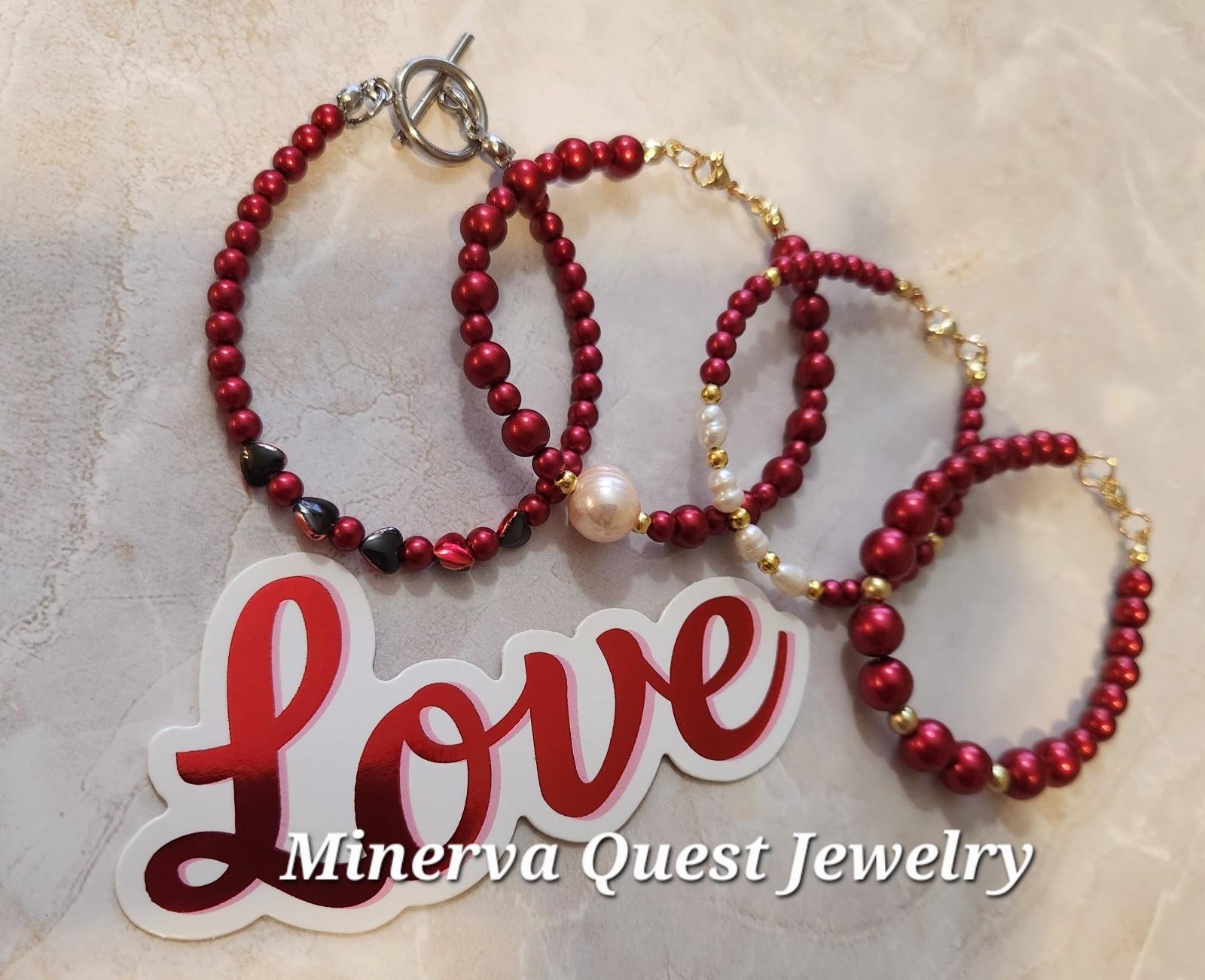 Handmade Artisan Red Glass Potato Pearl Bracelet #2758