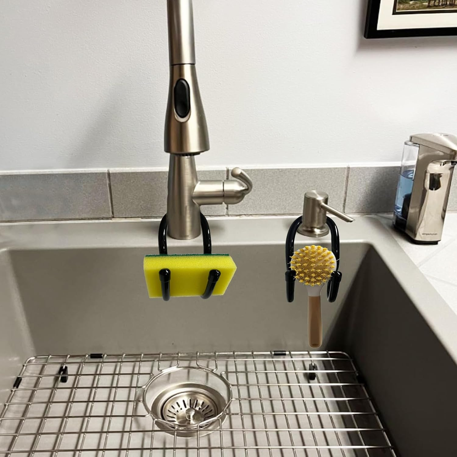 2 Pack Hanging Rustproof Sink Caddy & Sponge Holder, Adjustable Kitchen Dish Wan
