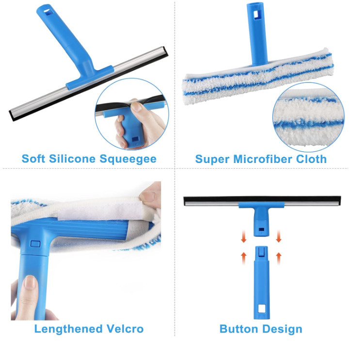 Window Cleaner Kit with 57IN Handle, Squeegee & Scrubber for Glass & Mirror