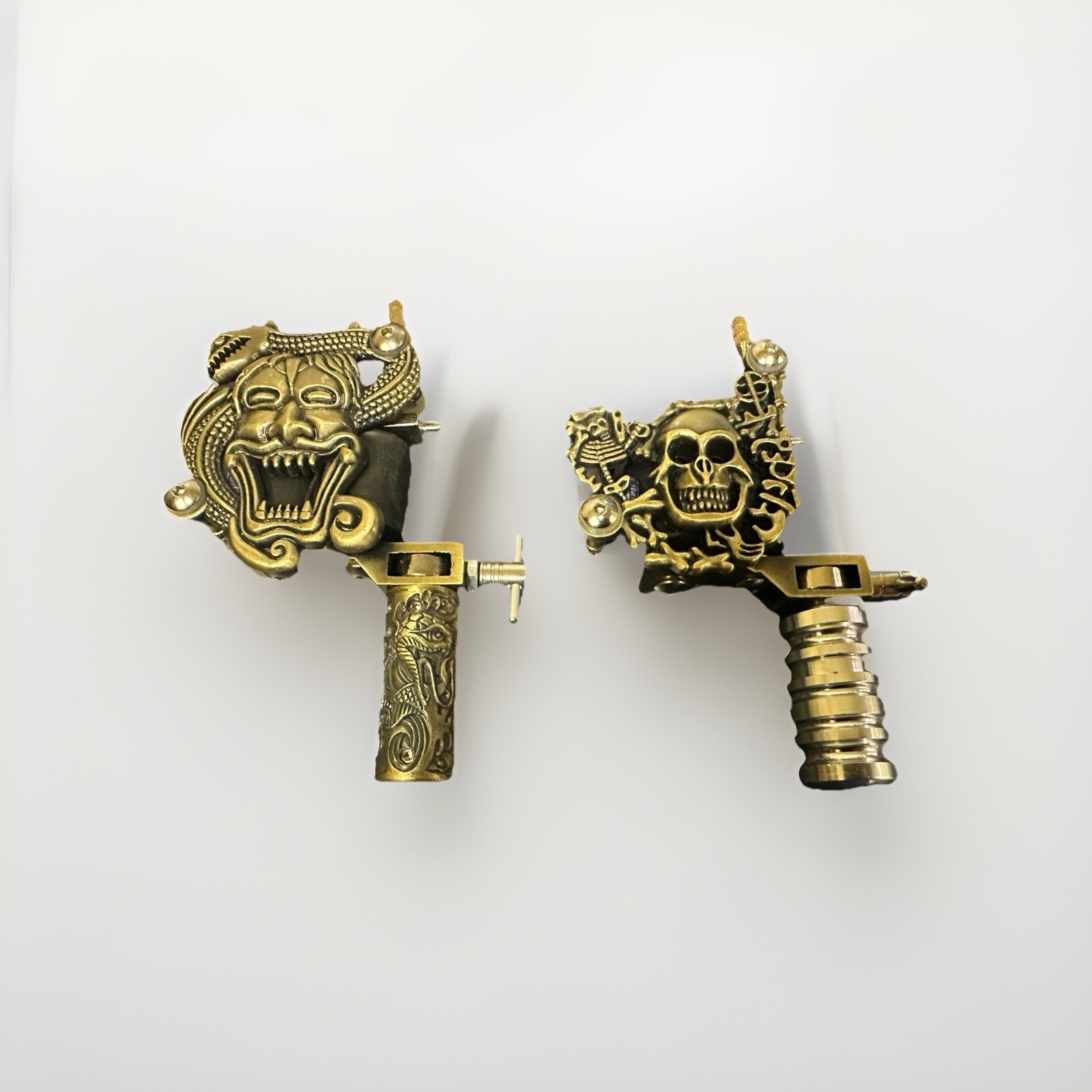 Lot Of 2 - Skull & Snake Head Design Brass Tattoo Machine