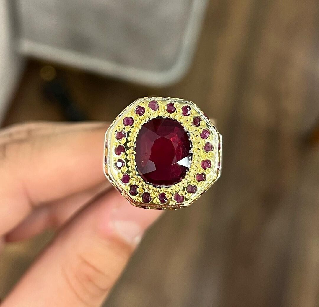Natural Kabul Afghani Ruby Stone Ring Small Ruby Stones Around Big Ruby Ring