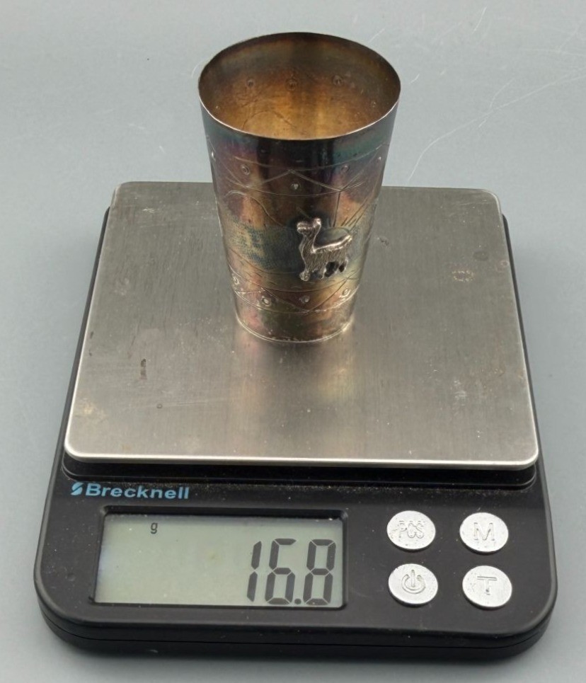 Vintage Silver Peruvian 995 Llama Cup Jigger El Arte Peru Miniature Vessel