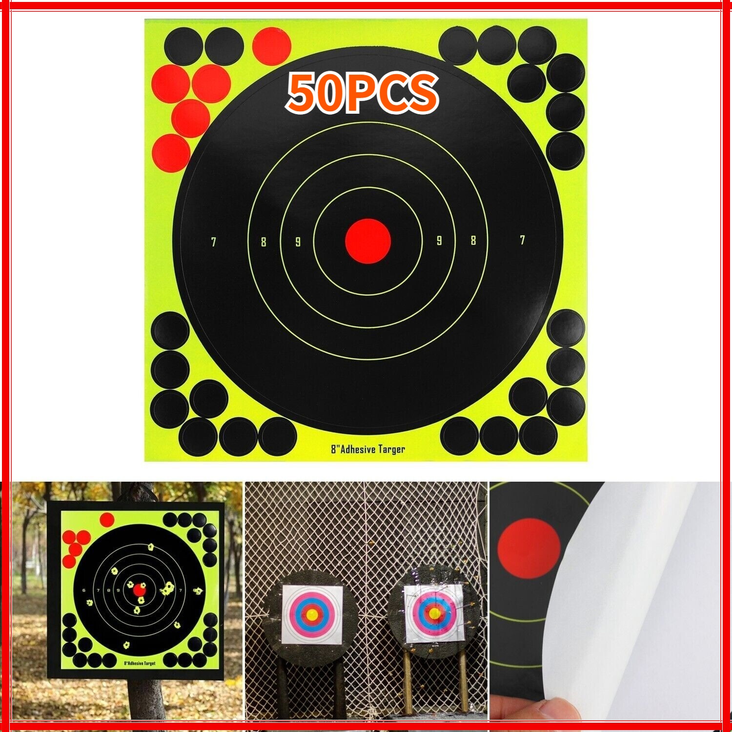 50Pcs Adhesive Targets Stickers 8*8inch Shooting Targets for Shooting Practice