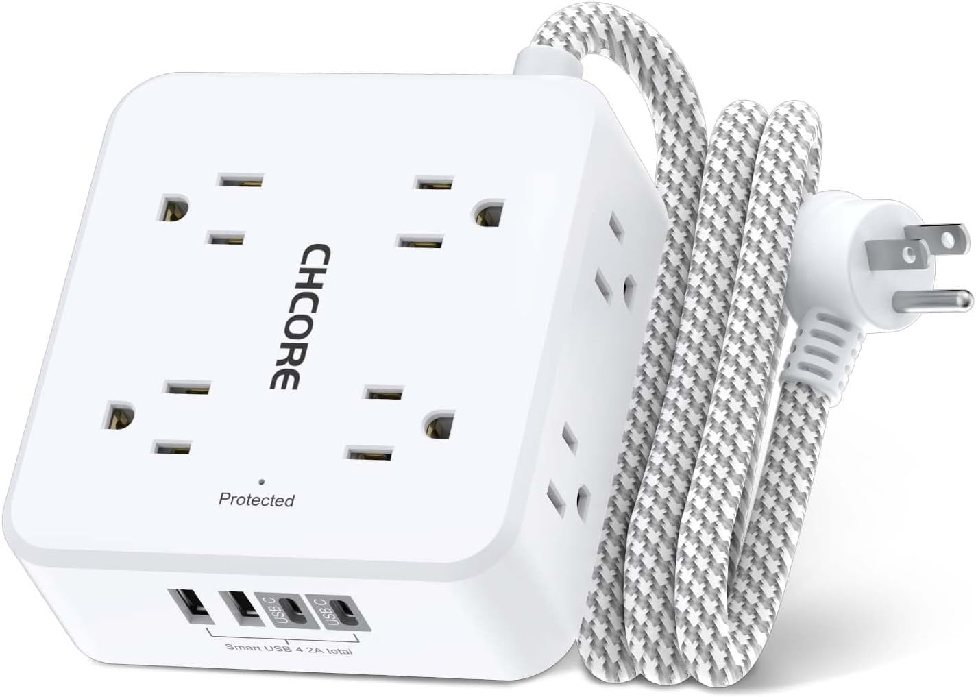 Surge Protector Power Strip -  5Ft Braided Extension Cord with 8 Outlets with 4