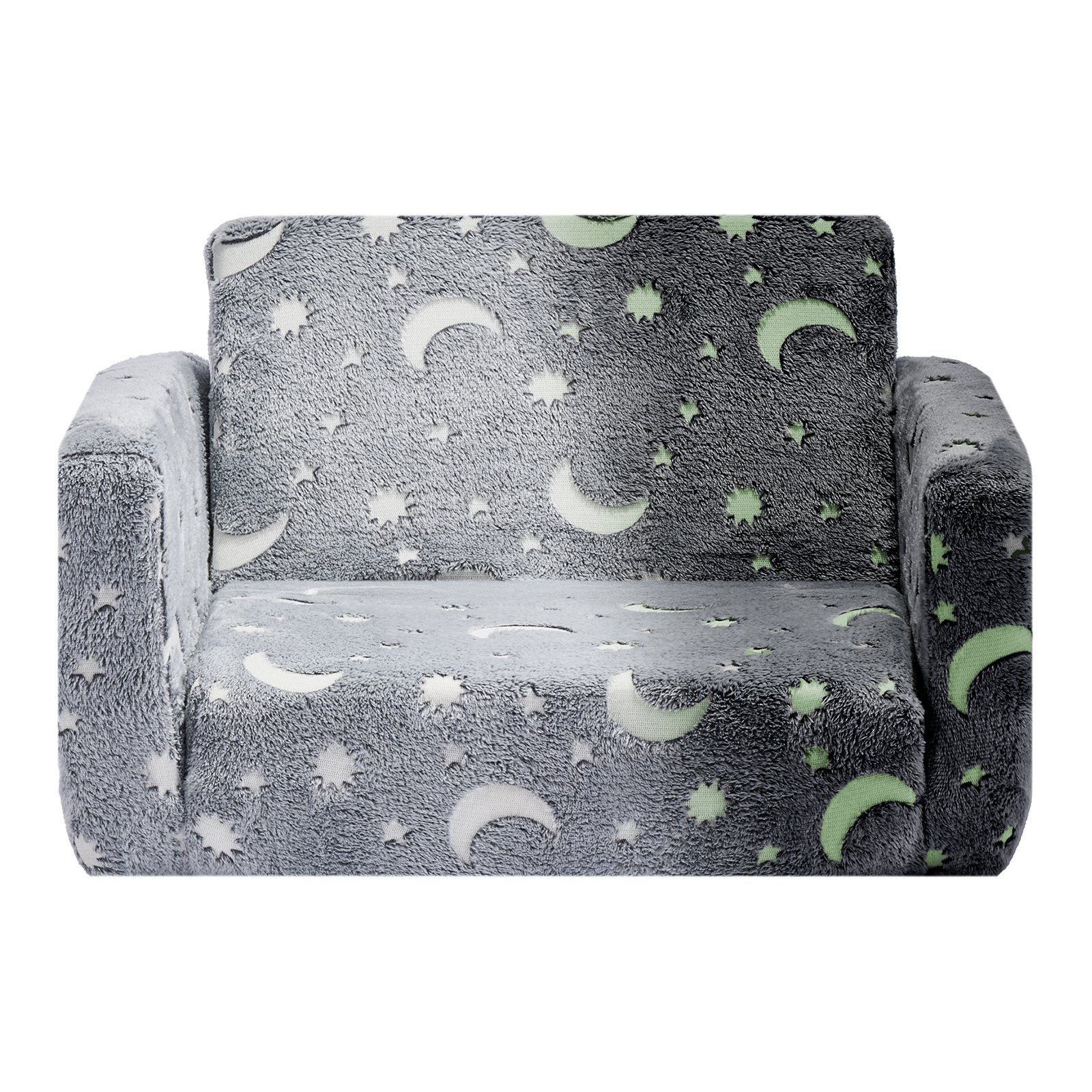 28D Sponge Foldable 2-in-1 Kids Sofa with Armrests Glow-in-the-Dark Gray